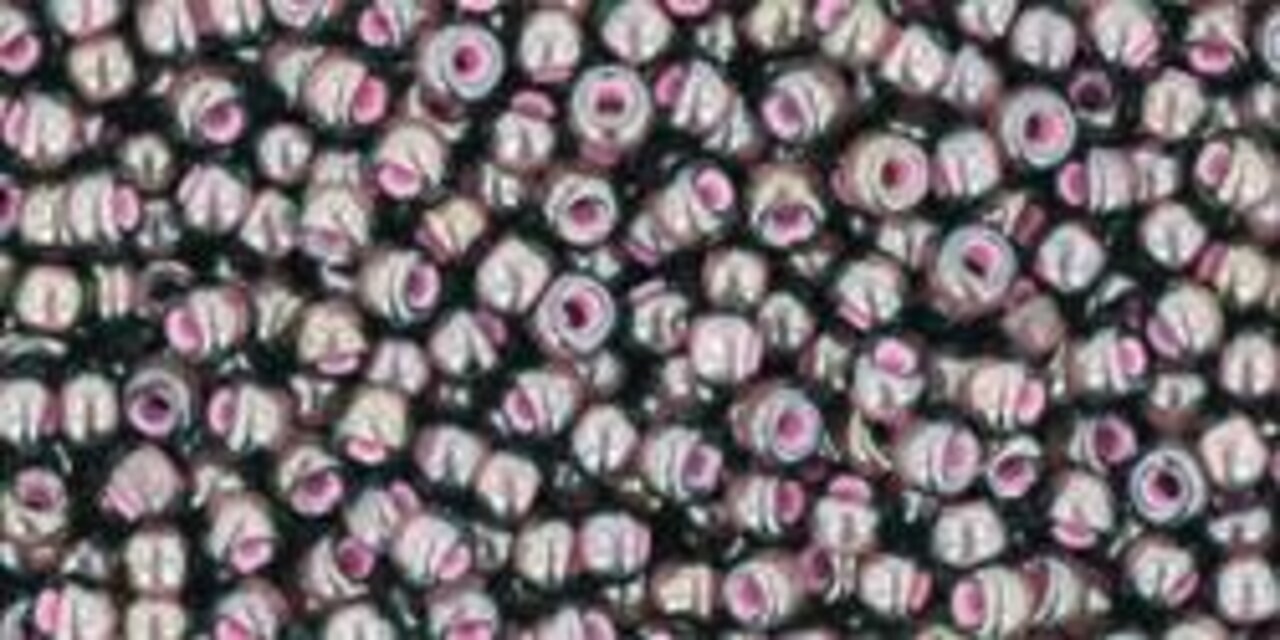 Toho 11/0 Round Japanese Seed Bead, TR11-367, Inside Color Luster Black Diamond/Pink Lined